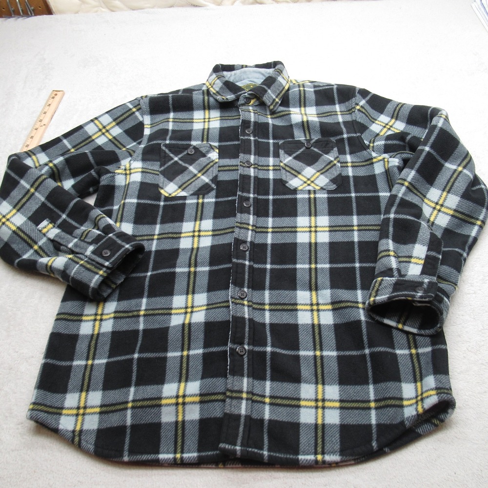 Anchorage Flannel Men Large Black Gray Plaid Lined Thick Heavyweight Soft Sherpa